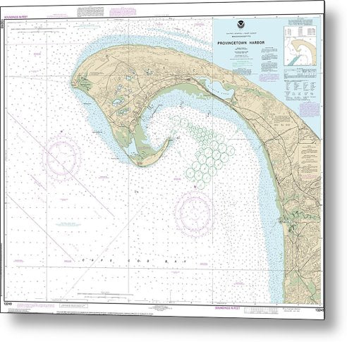 A beuatiful Metal Print of the Nautical Chart-13249 Provincetown Harbor - Metal Print by SeaKoast.  100% Guarenteed!