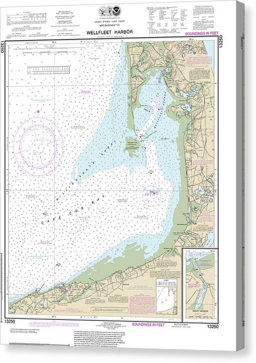 Nautical Chart-13250 Wellfleet Harbor, Sesuit Harbor Canvas Print
