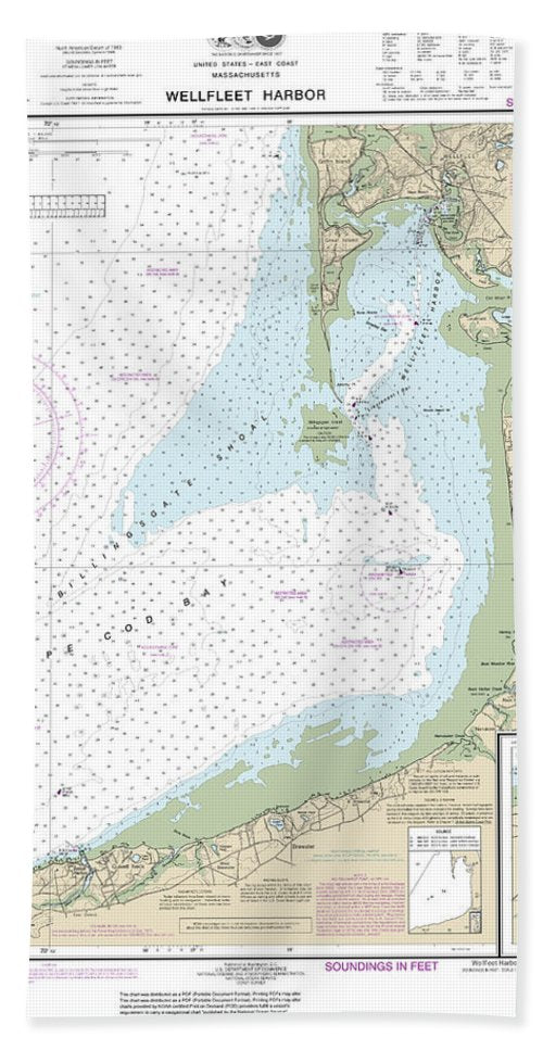Nautical Chart-13250 Wellfleet Harbor, Sesuit Harbor - Bath Towel
