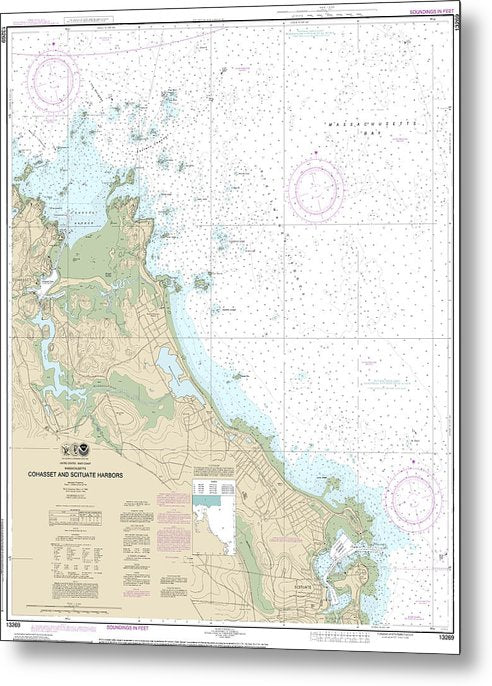 A beuatiful Metal Print of the Nautical Chart-13269 Cohasset-Scituate Harbors - Metal Print by SeaKoast.  100% Guarenteed!