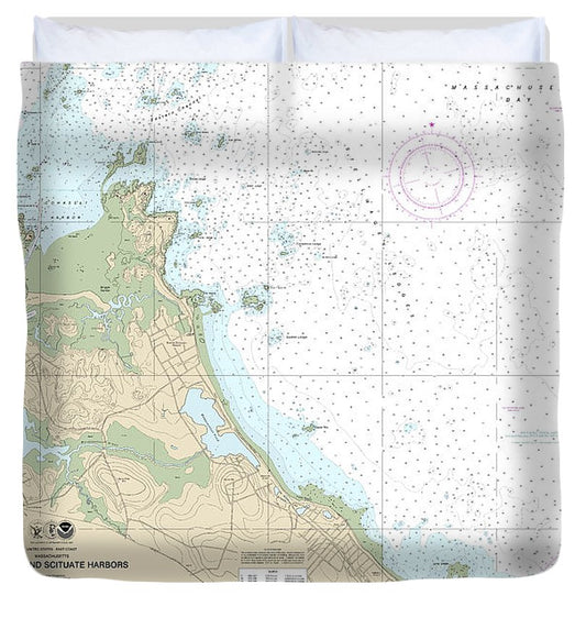 Nautical Chart 13269 Cohasset Scituate Harbors Duvet Cover