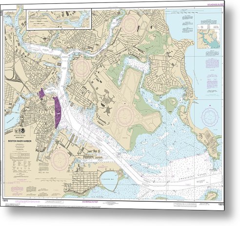 A beuatiful Metal Print of the Nautical Chart-13272 Boston Inner Harbor - Metal Print by SeaKoast.  100% Guarenteed!
