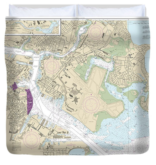 Nautical Chart 13272 Boston Inner Harbor Duvet Cover