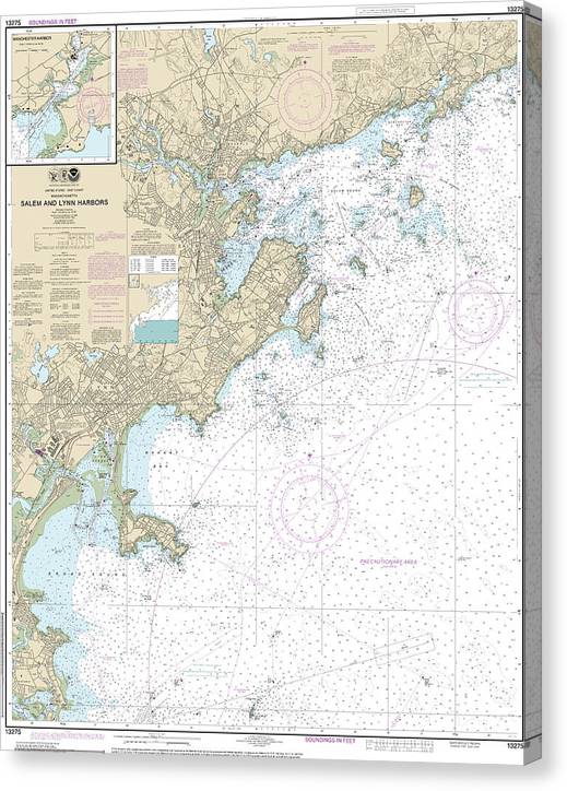 Nautical Chart-13275 Salem-Lynn Harbors, Manchester Harbor Canvas Print