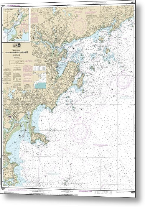 A beuatiful Metal Print of the Nautical Chart-13275 Salem-Lynn Harbors, Manchester Harbor - Metal Print by SeaKoast.  100% Guarenteed!