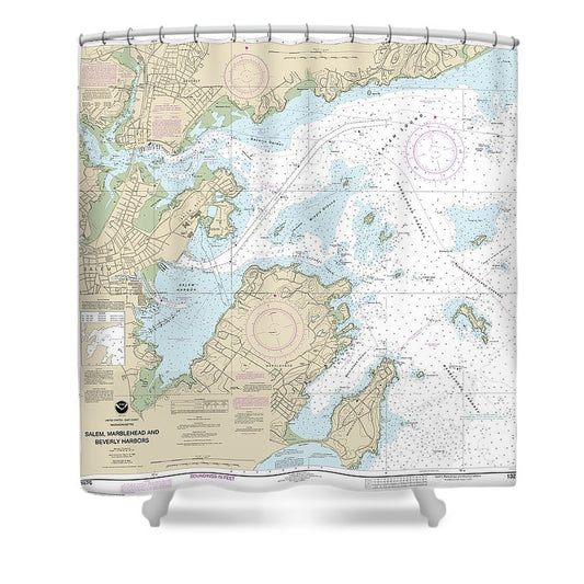 Nautical Chart 13276 Salem, Marblehead Beverly Harbors Shower Curtain