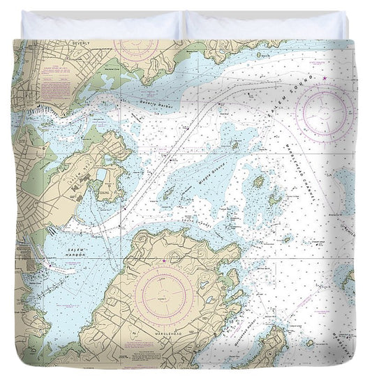 Nautical Chart 13276 Salem, Marblehead Beverly Harbors Duvet Cover