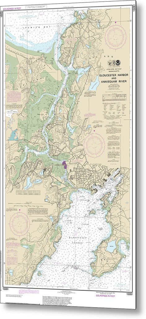 A beuatiful Metal Print of the Nautical Chart-13281 Gloucester Harbor-Annisquam River - Metal Print by SeaKoast.  100% Guarenteed!
