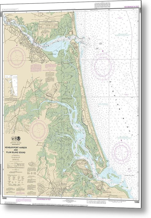 A beuatiful Metal Print of the Nautical Chart-13282 Newburyport Harbor-Plum Island Sound - Metal Print by SeaKoast.  100% Guarenteed!
