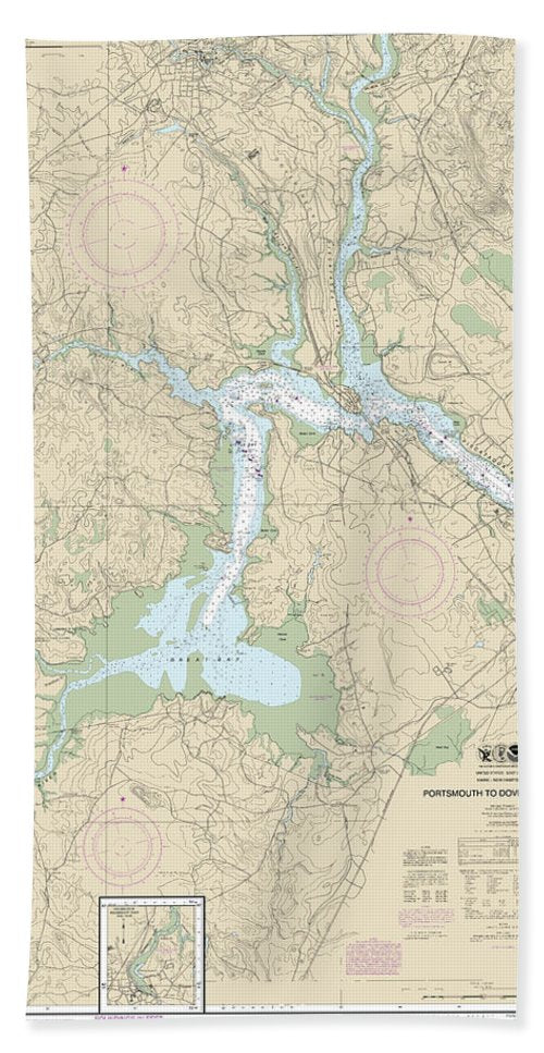 Nautical Chart-13285 Portsmouth-dover-exeter - Bath Towel
