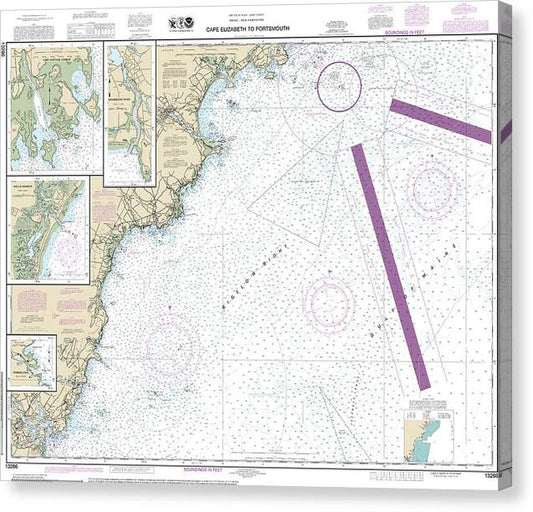 Nautical Chart-13286 Cape Elizabeth-Portsmouth, Cape Porpoise Harbor, Wells Harbor, Kennebunk River, Perkins Cove Canvas Print