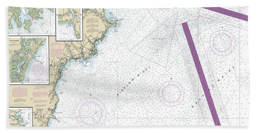 Nautical Chart-13286 Cape Elizabeth-portsmouth, Cape Porpoise Harbor, Wells Harbor, Kennebunk River, Perkins Cove - Beach Towel