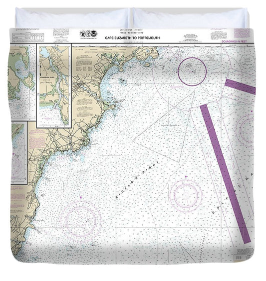 Nautical Chart 13286 Cape Elizabeth Portsmouth, Cape Porpoise Harbor, Wells Harbor, Kennebunk River, Perkins Cove Duvet Cover