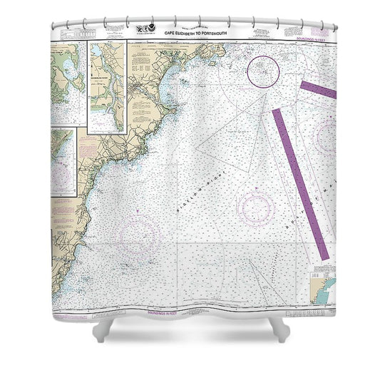 Nautical Chart 13286 Cape Elizabeth Portsmouth, Cape Porpoise Harbor, Wells Harbor, Kennebunk River, Perkins Cove Shower Curtain
