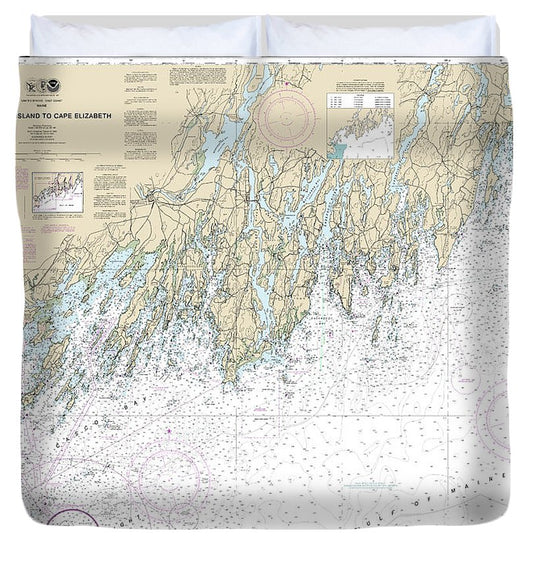 Nautical Chart 13288 Monhegan Island Cape Elizabeth Duvet Cover