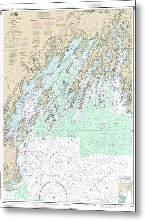 A beuatiful Metal Print of the Nautical Chart-13290 Casco Bay - Metal Print by SeaKoast.  100% Guarenteed!