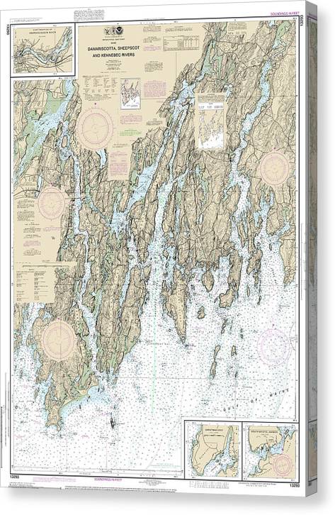 Nautical Chart-13293 Damariscotta, Sheepscot-Kennebec Rivers, South Bristol Harbor, Christmas Cove Canvas Print