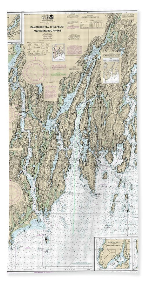 Nautical Chart-13293 Damariscotta, Sheepscot-kennebec Rivers, South Bristol Harbor, Christmas Cove - Beach Towel