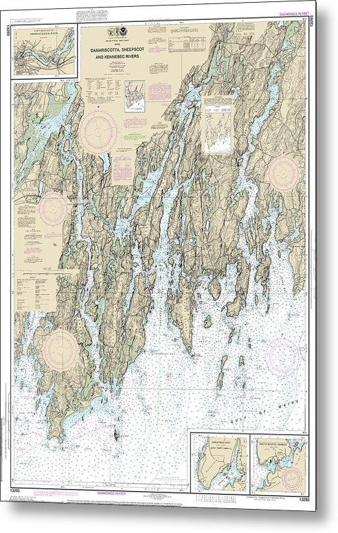 A beuatiful Metal Print of the Nautical Chart-13293 Damariscotta, Sheepscot-Kennebec Rivers, South Bristol Harbor, Christmas Cove - Metal Print by SeaKoast.  100% Guarenteed!