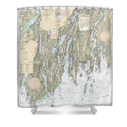 Nautical Chart 13293 Damariscotta, Sheepscot Kennebec Rivers, South Bristol Harbor, Christmas Cove Shower Curtain