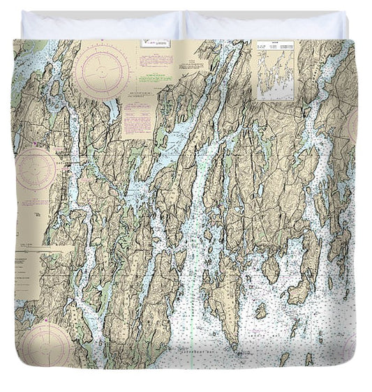 Nautical Chart 13293 Damariscotta, Sheepscot Kennebec Rivers, South Bristol Harbor, Christmas Cove Duvet Cover