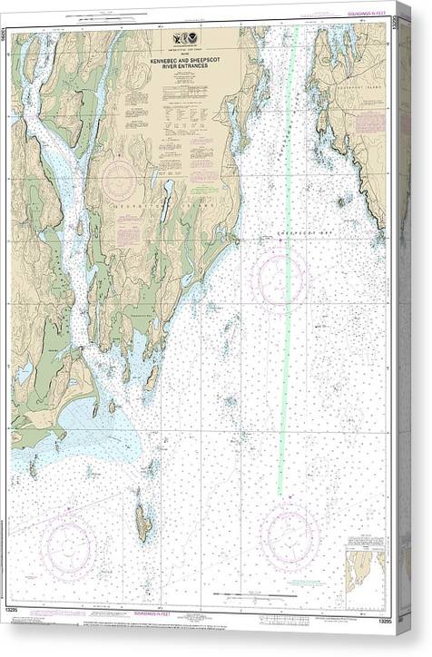 Nautical Chart-13295 Kennebec-Sheepscot River Entrances Canvas Print