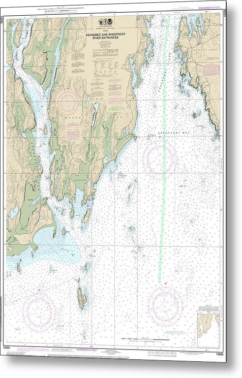 A beuatiful Metal Print of the Nautical Chart-13295 Kennebec-Sheepscot River Entrances - Metal Print by SeaKoast.  100% Guarenteed!