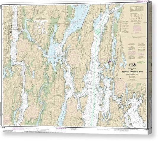 Nautical Chart-13296 Boothbay Harbor-Bath, Including Kennebec River Canvas Print