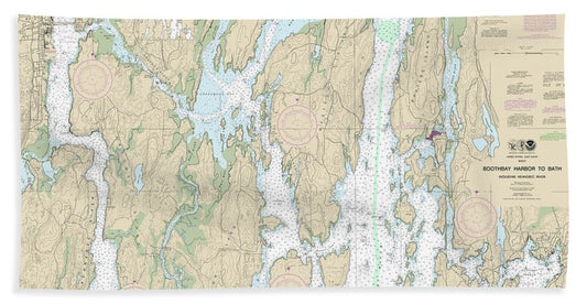 Nautical Chart-13296 Boothbay Harbor-bath, Including Kennebec River - Beach Towel