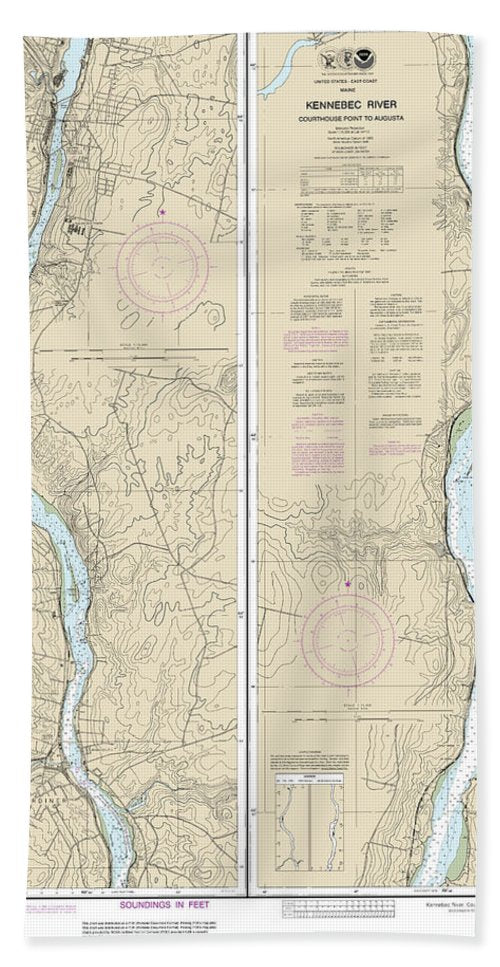 Nautical Chart-13297 Kennebec River Courthouse Point-augusta - Bath Towel