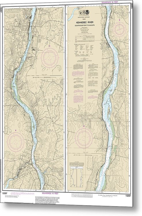 A beuatiful Metal Print of the Nautical Chart-13297 Kennebec River Courthouse Point-Augusta - Metal Print by SeaKoast.  100% Guarenteed!