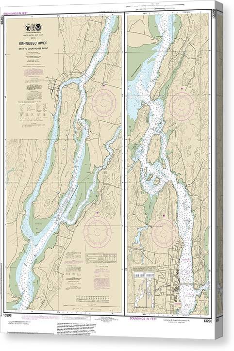 Nautical Chart-13298 Kennebec River Bath-Courthouse Point Canvas Print