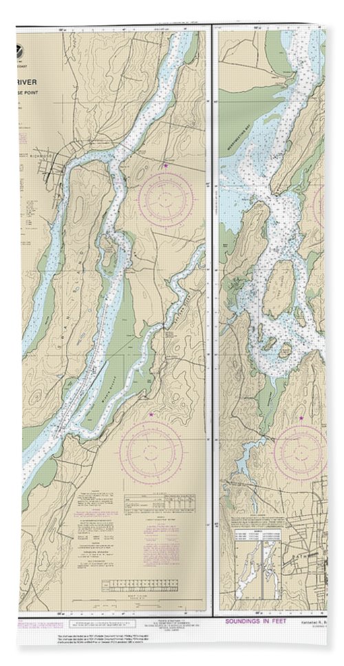 Nautical Chart-13298 Kennebec River Bath-courthouse Point - Beach Towel