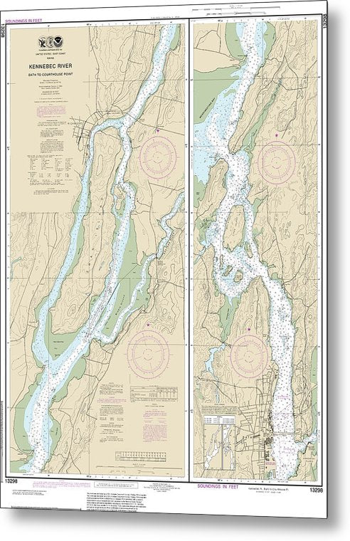 A beuatiful Metal Print of the Nautical Chart-13298 Kennebec River Bath-Courthouse Point - Metal Print by SeaKoast.  100% Guarenteed!