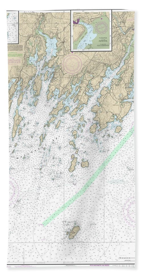 Nautical Chart-13301 Muscongus Bay, New Harbor, Thomaston - Beach Towel