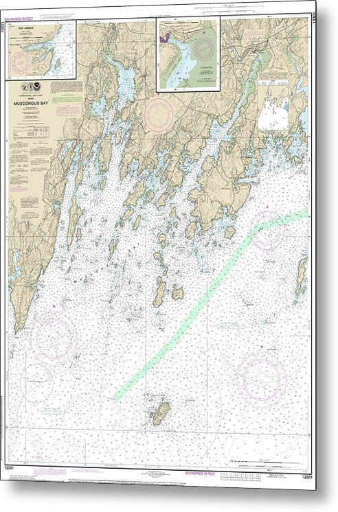 A beuatiful Metal Print of the Nautical Chart-13301 Muscongus Bay, New Harbor, Thomaston - Metal Print by SeaKoast.  100% Guarenteed!