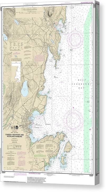 Nautical Chart-13307 Camden, Rockport-Rockland Harbors Canvas Print