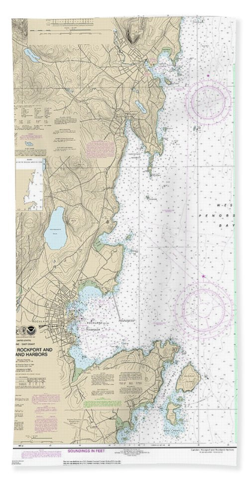 Nautical Chart-13307 Camden, Rockport-rockland Harbors - Bath Towel