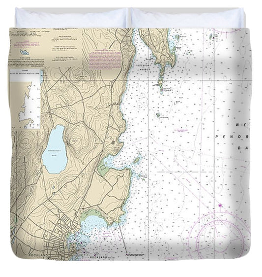 Nautical Chart 13307 Camden, Rockport Rockland Harbors Duvet Cover