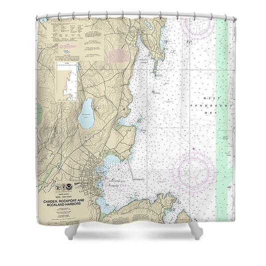 Nautical Chart 13307 Camden, Rockport Rockland Harbors Shower Curtain