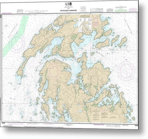 A beuatiful Metal Print of the Nautical Chart-13308 Fox Islands Thorofare - Metal Print by SeaKoast.  100% Guarenteed!