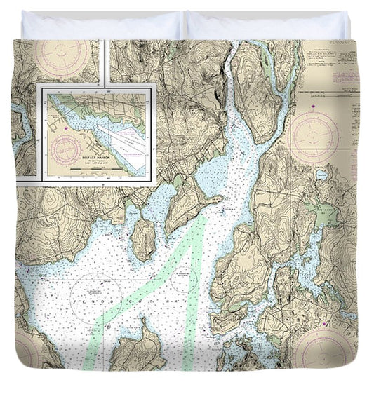 Nautical Chart 13309 Penobscot River, Belfast Harbor Duvet Cover