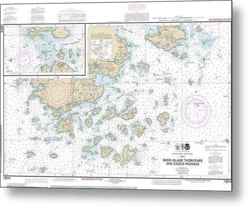 A beuatiful Metal Print of the Nautical Chart-13315 Deer Island Thorofare-Casco Passage - Metal Print by SeaKoast.  100% Guarenteed!