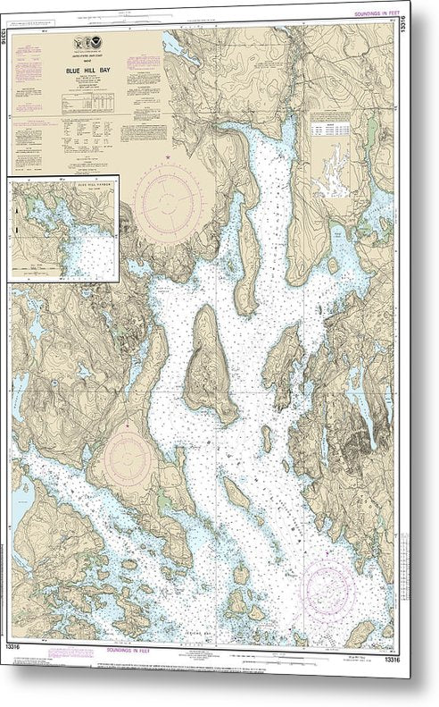 A beuatiful Metal Print of the Nautical Chart-13316 Blue Hill Bay, Blue Hill Harbor - Metal Print by SeaKoast.  100% Guarenteed!
