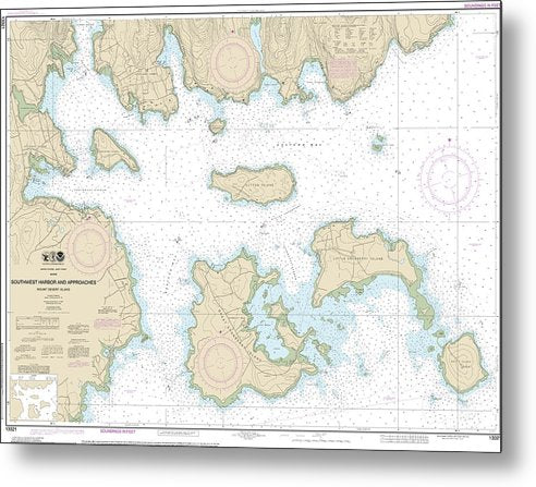 A beuatiful Metal Print of the Nautical Chart-13321 Southwest Harbor-Approaches - Metal Print by SeaKoast.  100% Guarenteed!