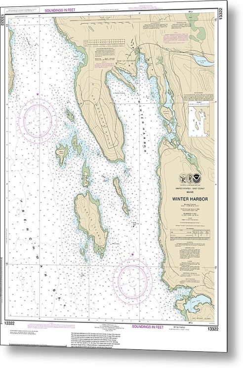 A beuatiful Metal Print of the Nautical Chart-13322 Winter Harbor - Metal Print by SeaKoast.  100% Guarenteed!