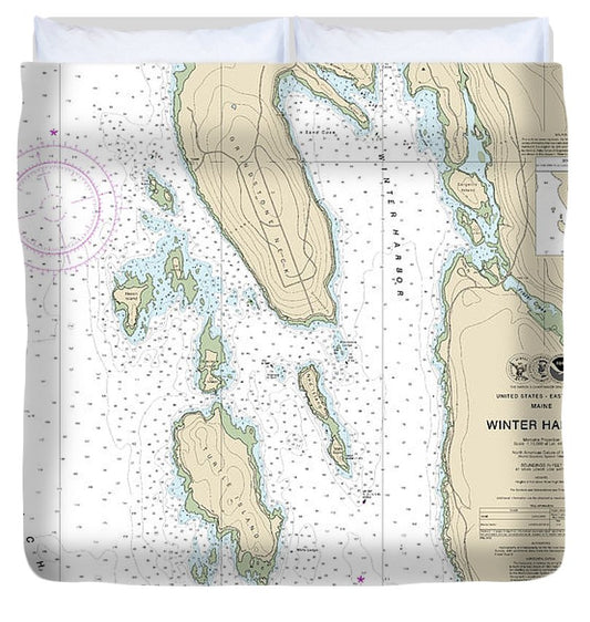 Nautical Chart 13322 Winter Harbor Duvet Cover