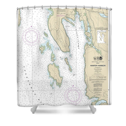 Nautical Chart 13322 Winter Harbor Shower Curtain