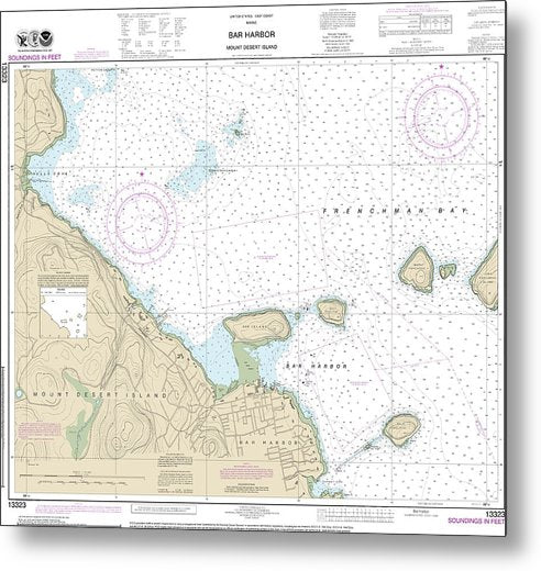 A beuatiful Metal Print of the Nautical Chart-13323 Bar Harbor Mount Desert Island - Metal Print by SeaKoast.  100% Guarenteed!