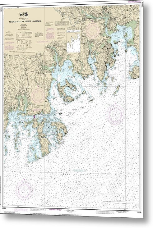 A beuatiful Metal Print of the Nautical Chart-13326 Machias Bay-Tibbett Narrows - Metal Print by SeaKoast.  100% Guarenteed!